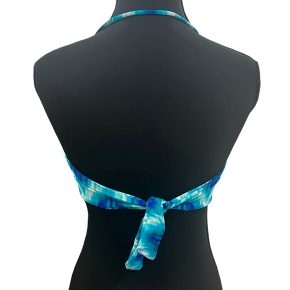 La Blanca Twist Front Bikini Top Small Blue White Convertible Halter Swim - Picture 5 of 12
